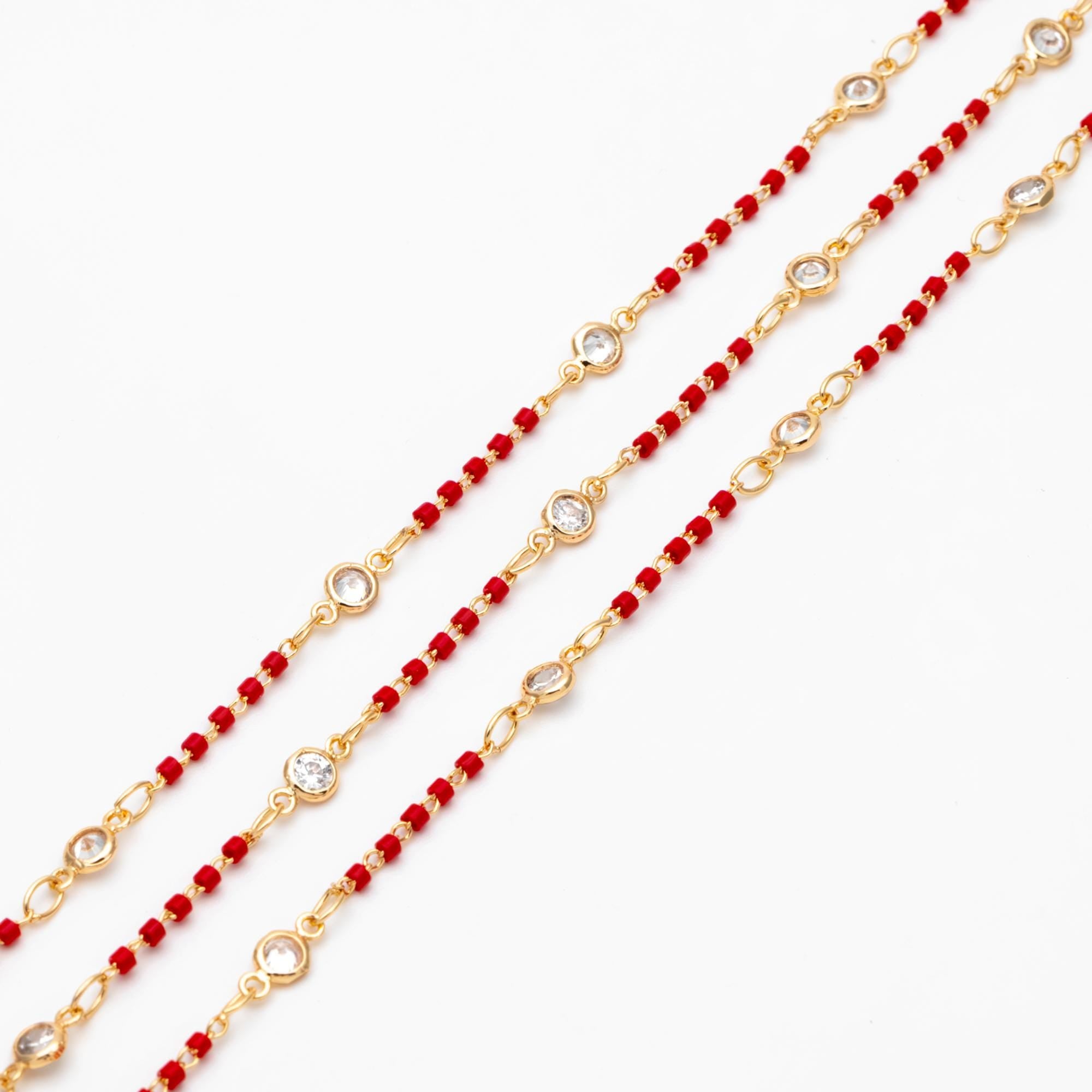 Miyuki Seed Bead Chain, Dainty Gold Beaded Chains, 4mm Round Coin CZ Links (#LK-437)/ 1 Meter=3.3 ft